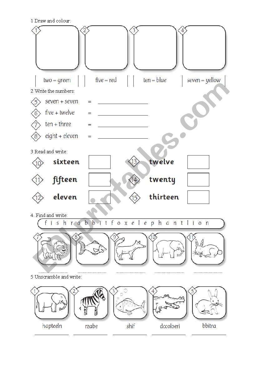 Animals and numbers worksheet