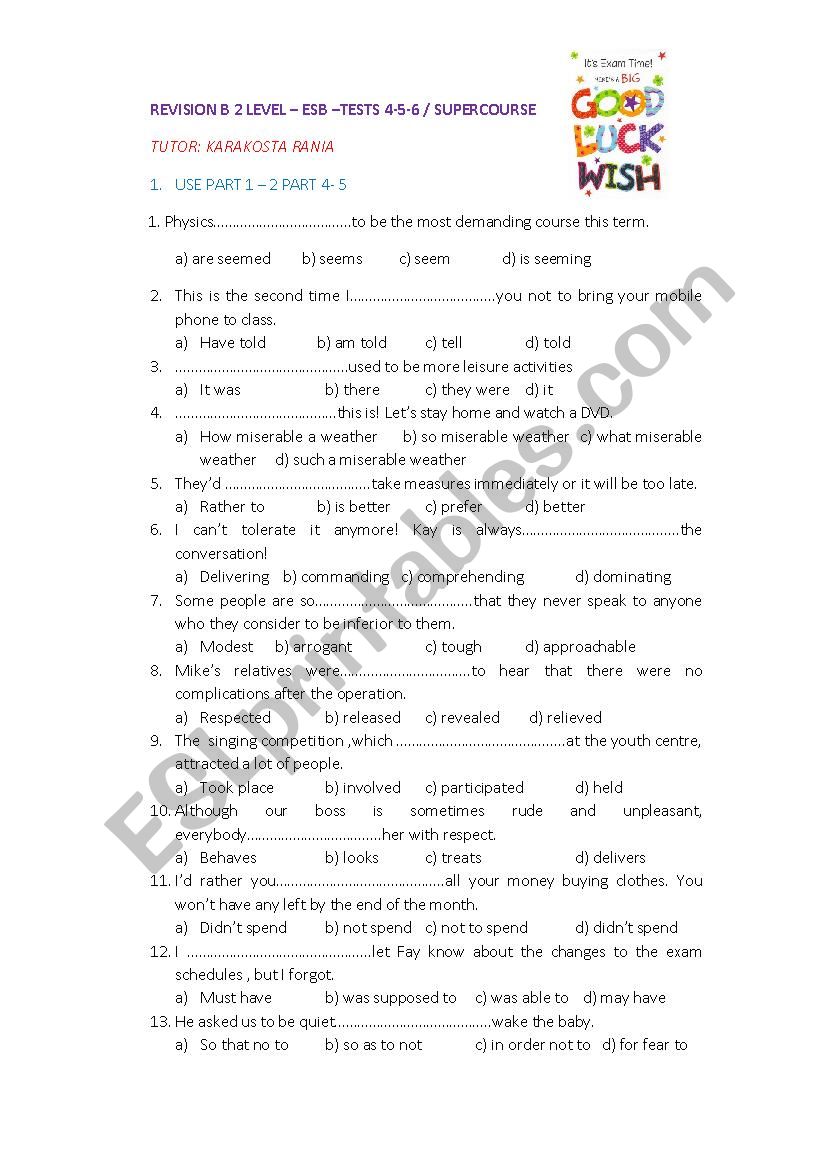 B2 Use - Grammar - Vocabulary worksheet