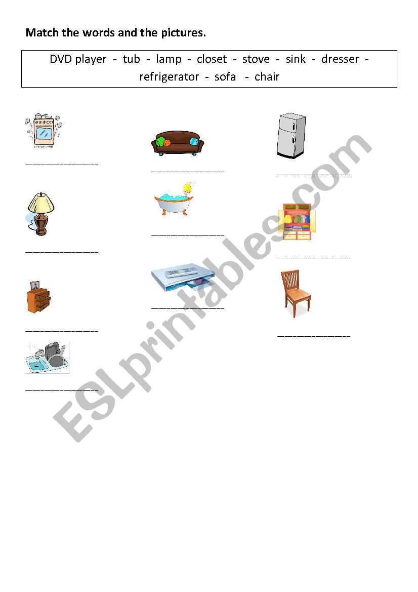 Household objects worksheet