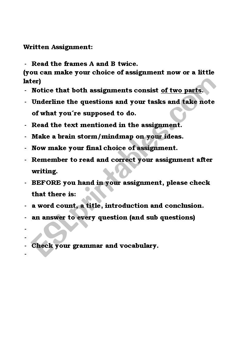 written assignment meaning in english