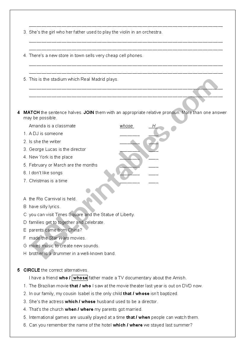 Relative Clauses  worksheet