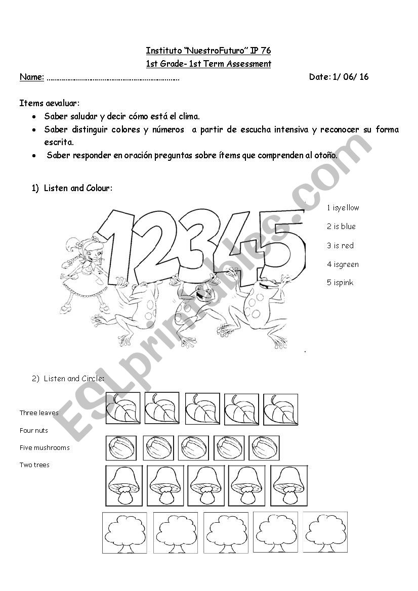 1st grade test worksheet