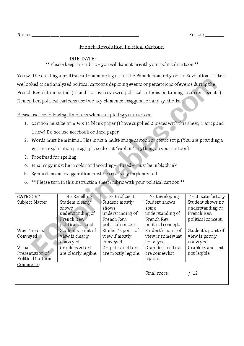 French Rev political cartoons worksheet