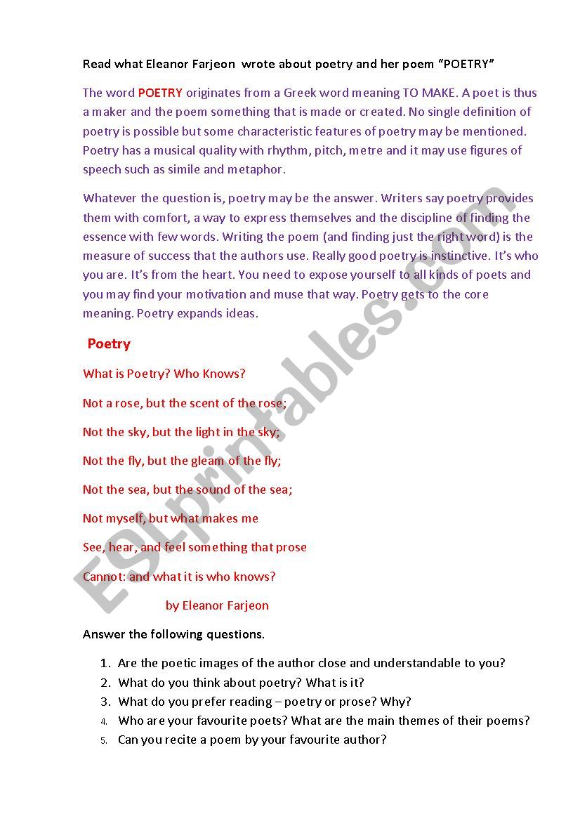 POETRY worksheet