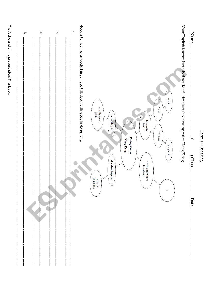 Speaking - Eating Out worksheet