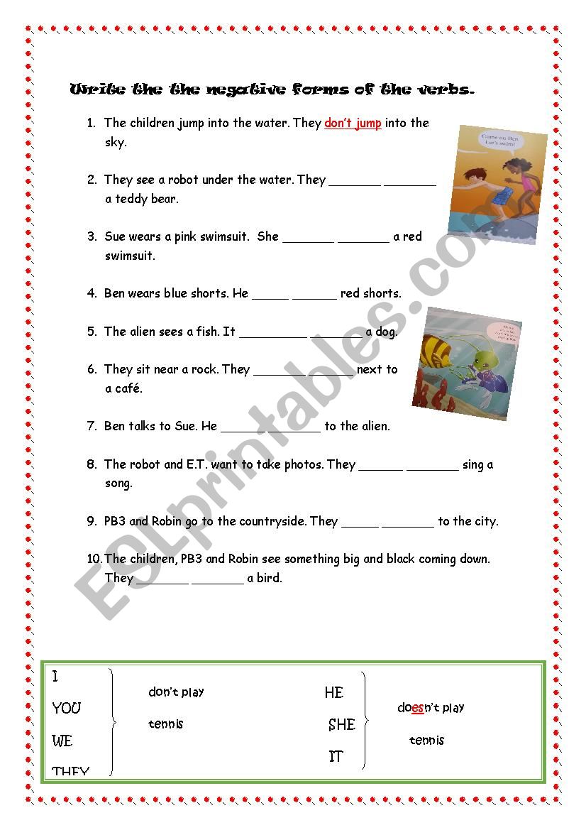 PRESENT SIMPLE TENSE NEGATIVE FORMS ESL Worksheet By Aysusim