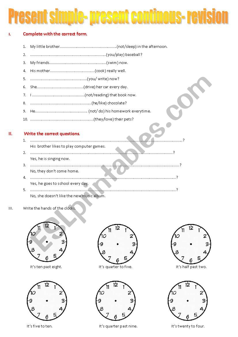 Present simple & present continous (+time telling)