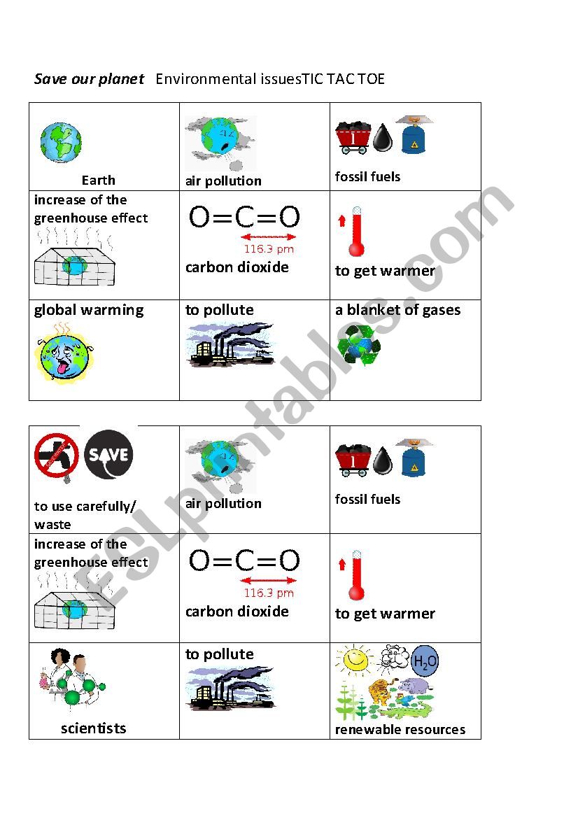 Environmental issues Tic Tac Toe