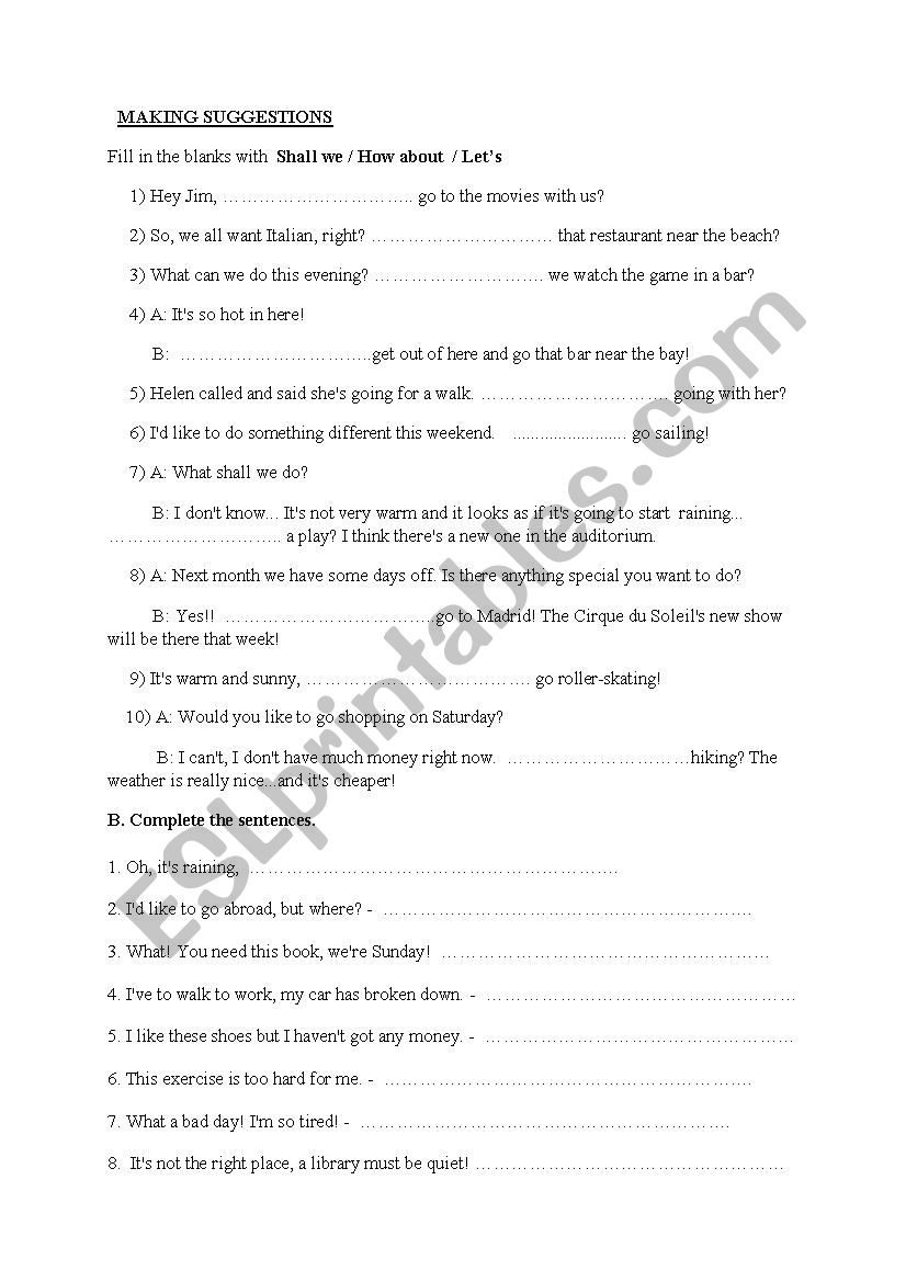 makin suggestions worksheet