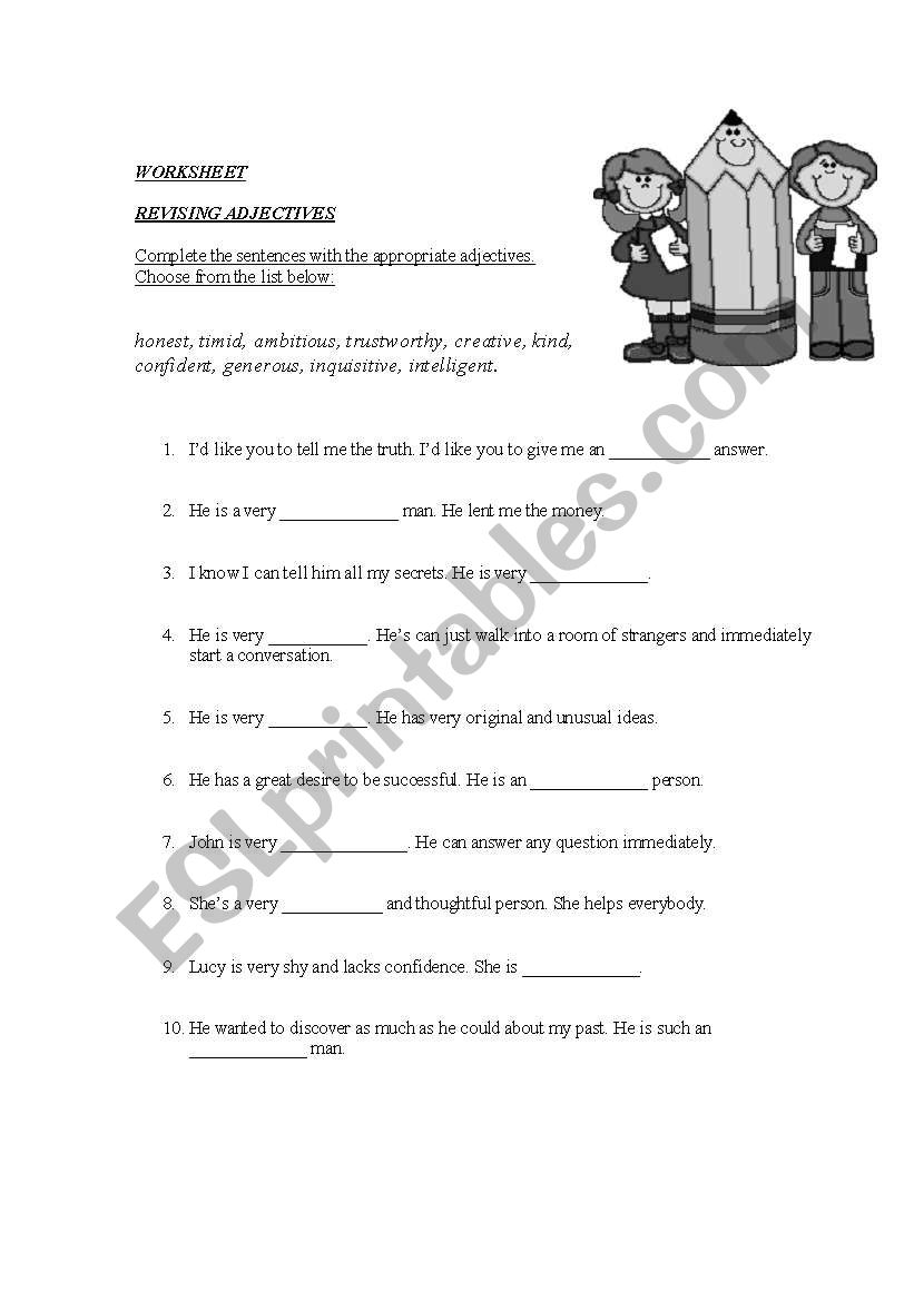 Adjectives - Revision Sheet worksheet
