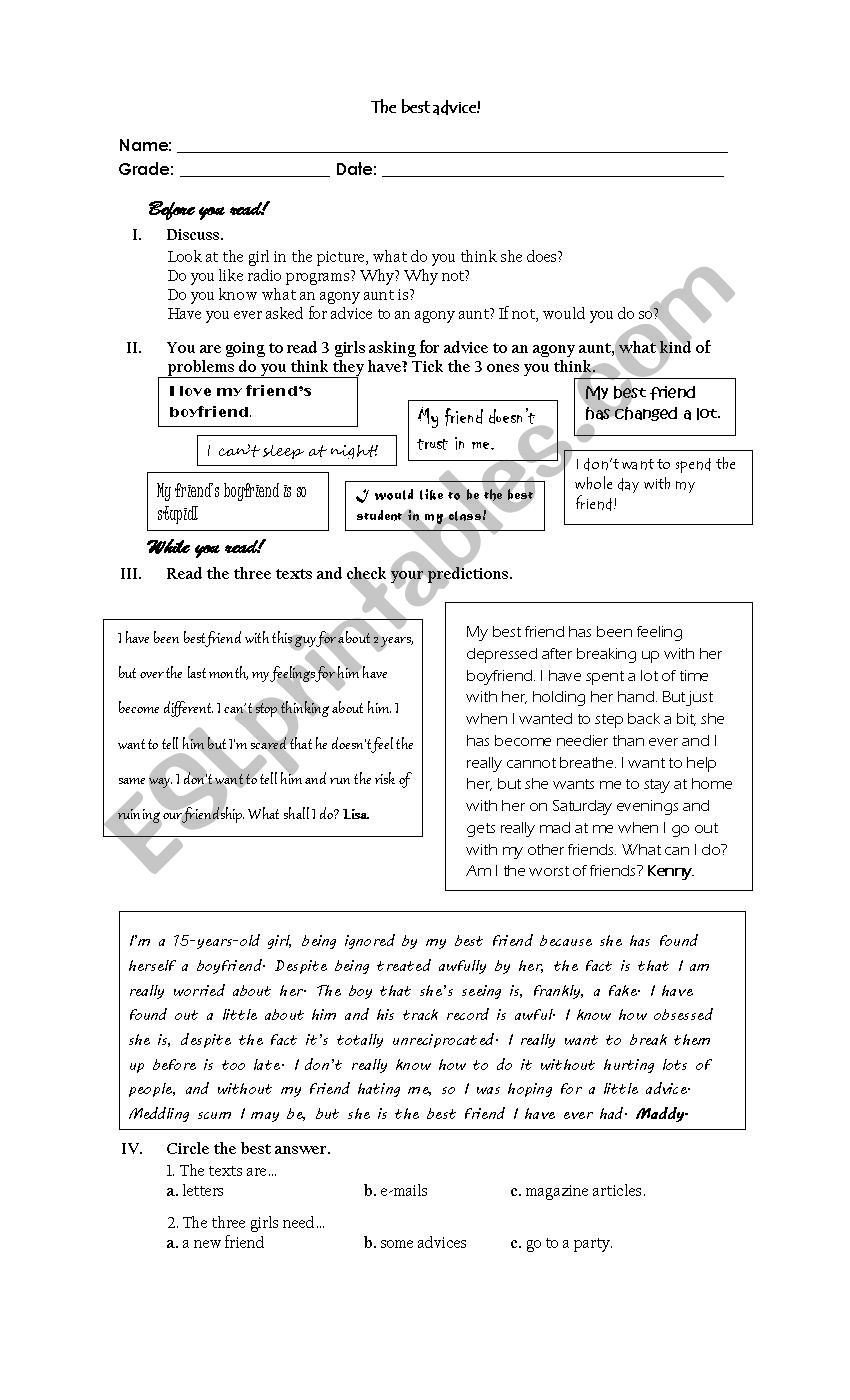 The best advice worksheet