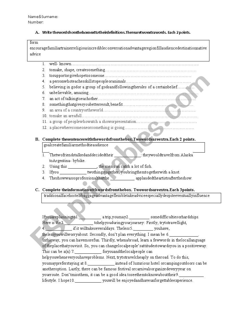 vocabulary test ( reading explorer 1)