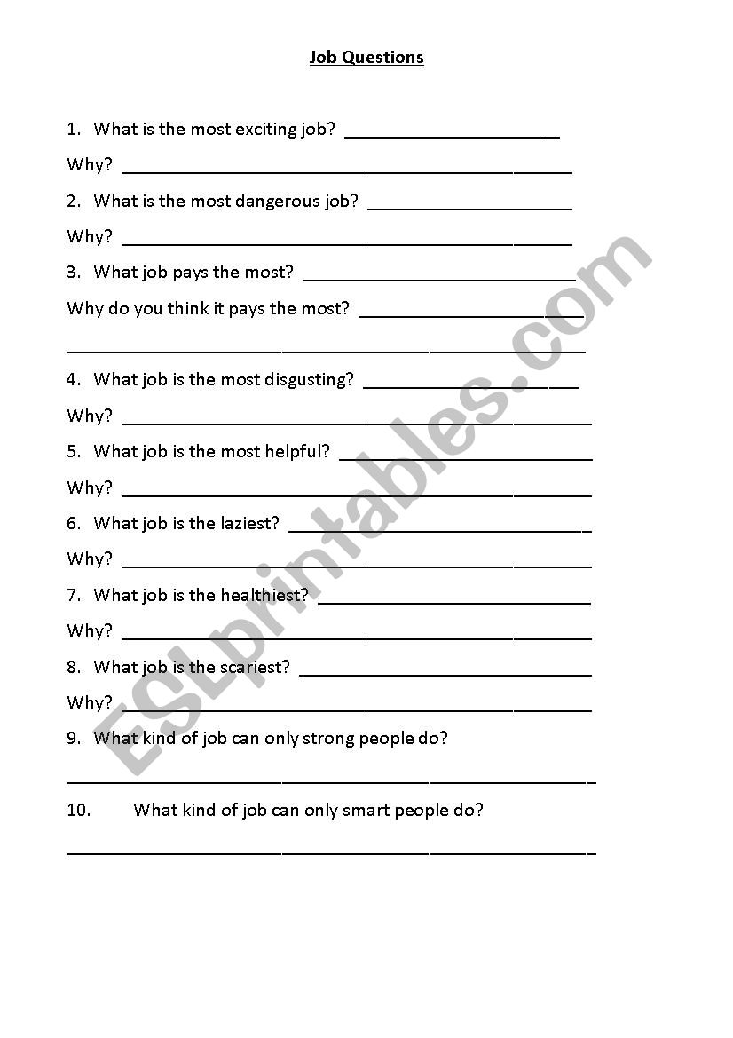 Job Questions worksheet