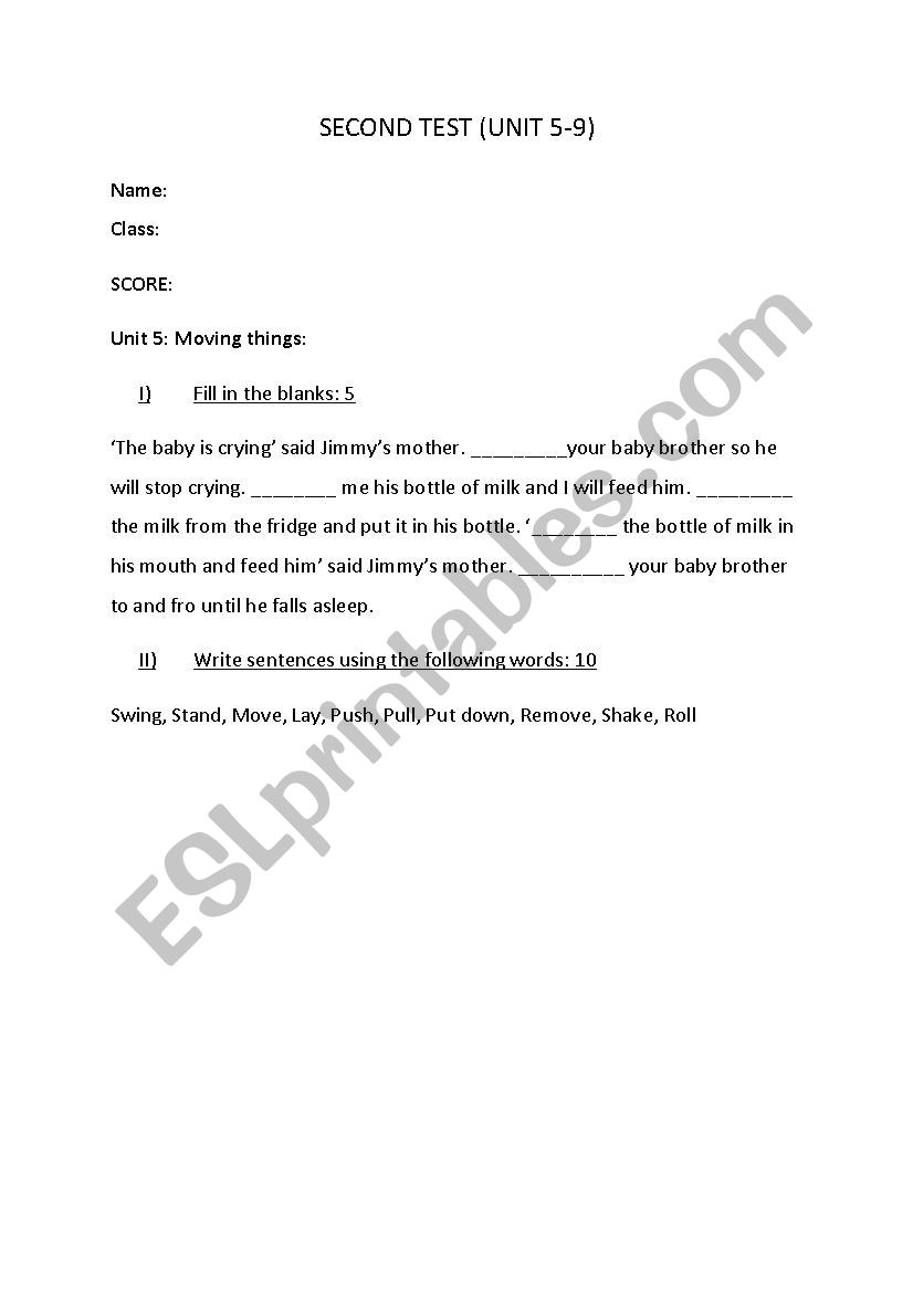 Vocabulary Test 2 worksheet