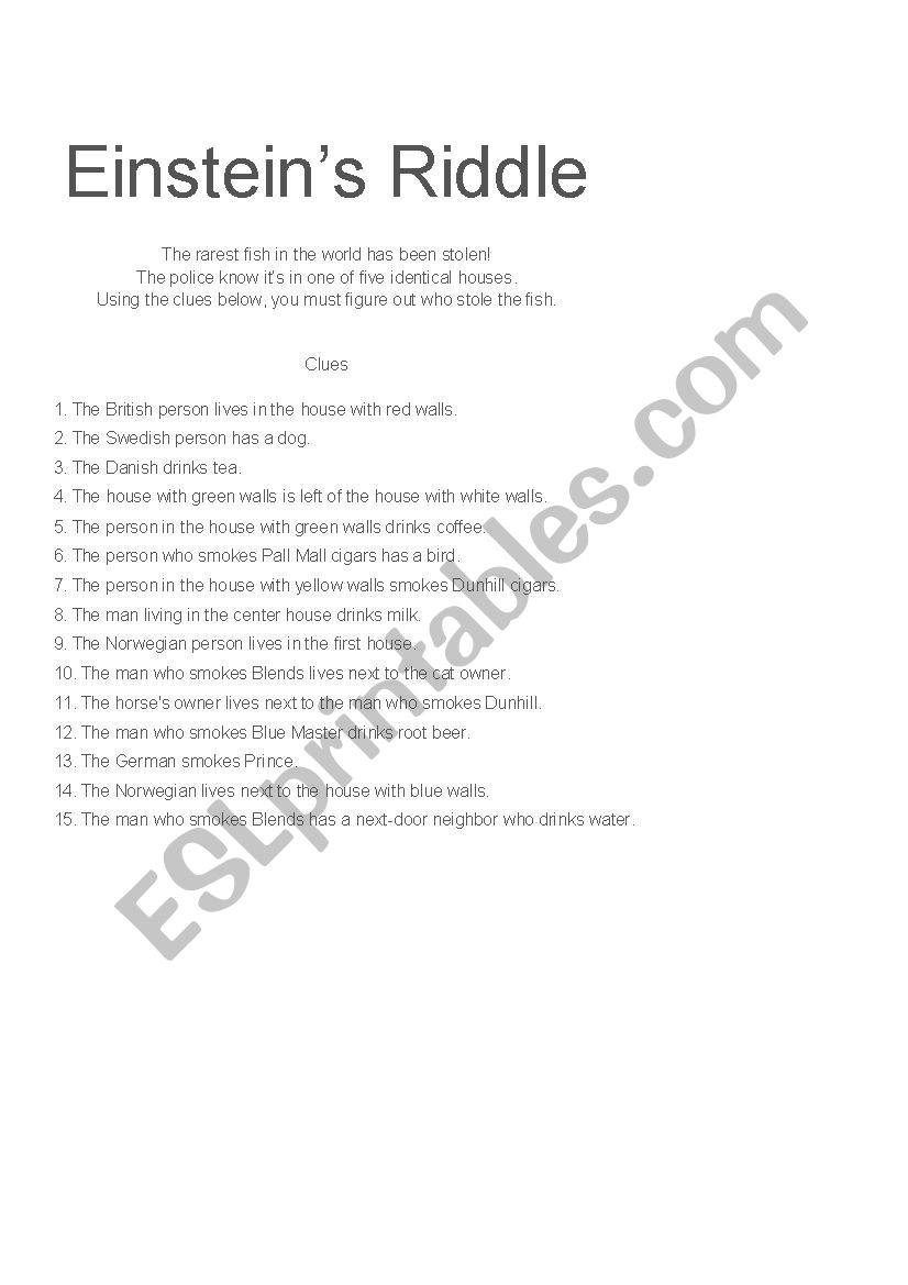 EinsteinÂ´s Riddle worksheet