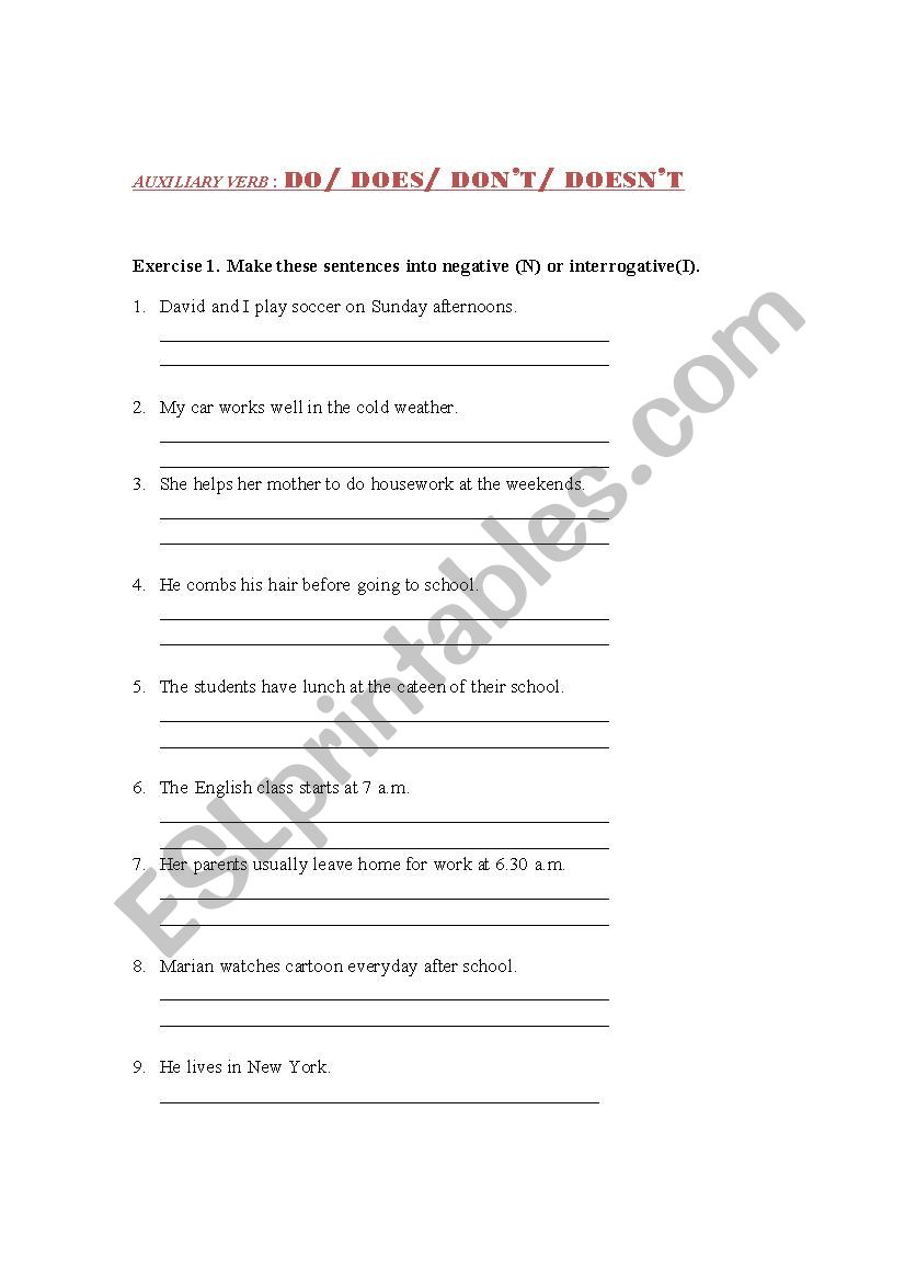 Auxiliary verb worksheet