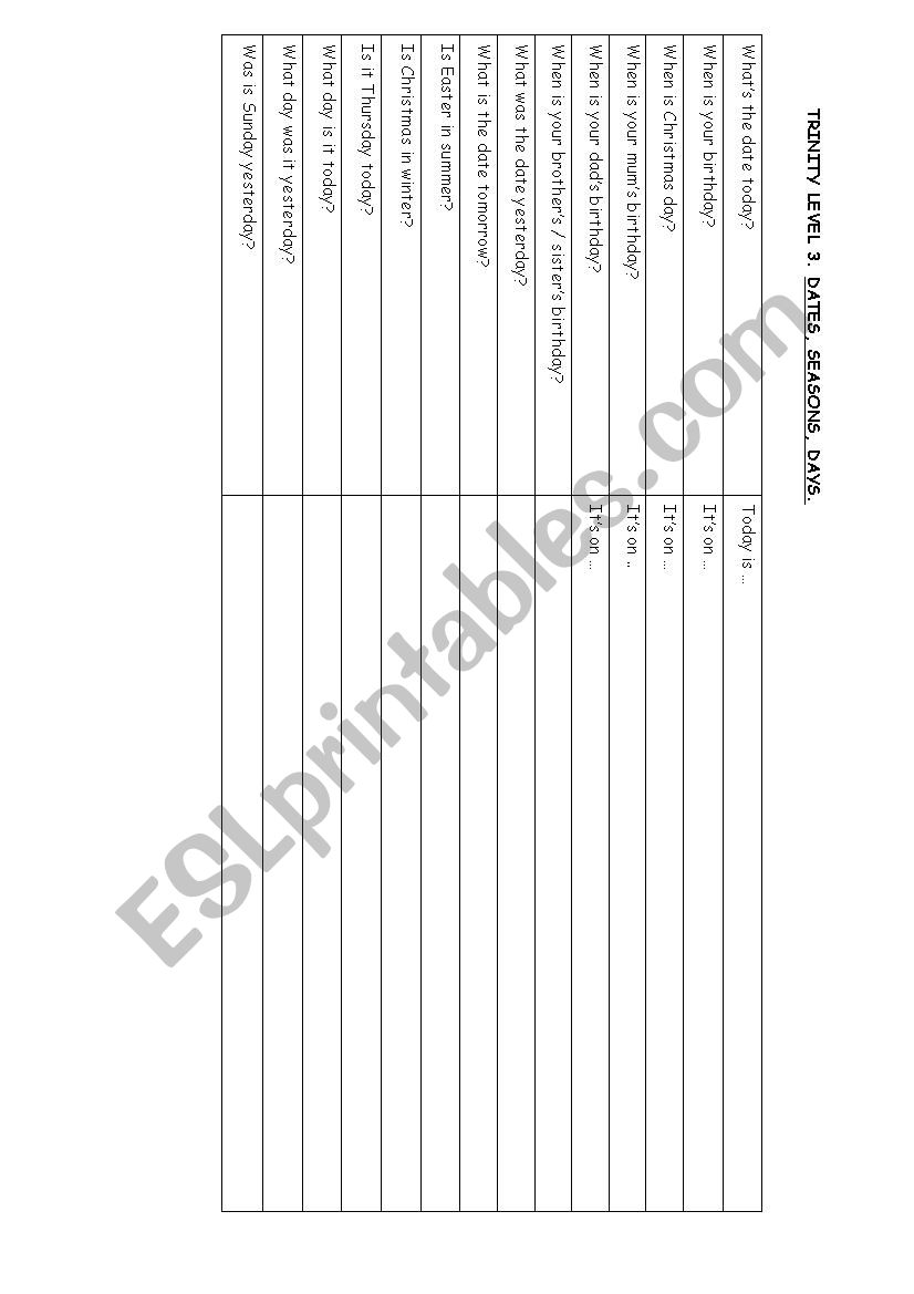 DATES TRINITY 3 worksheet