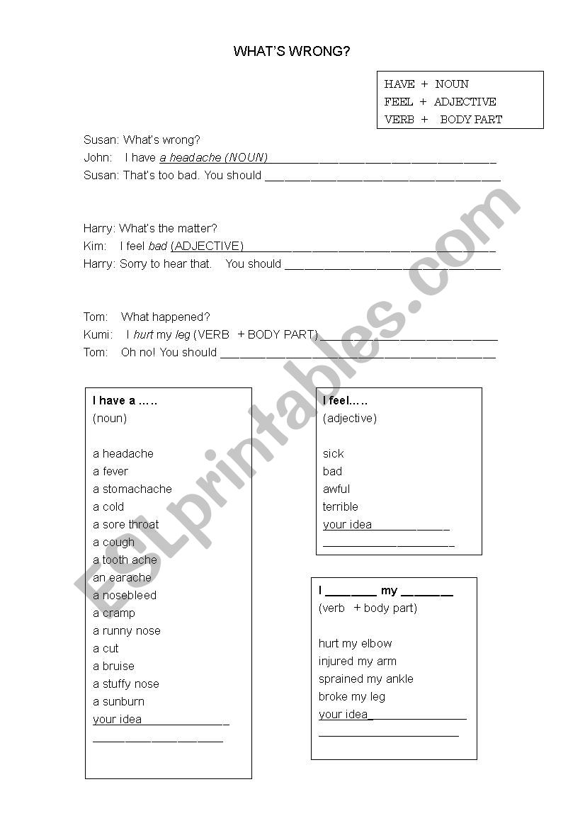 Whats Wrong? worksheet