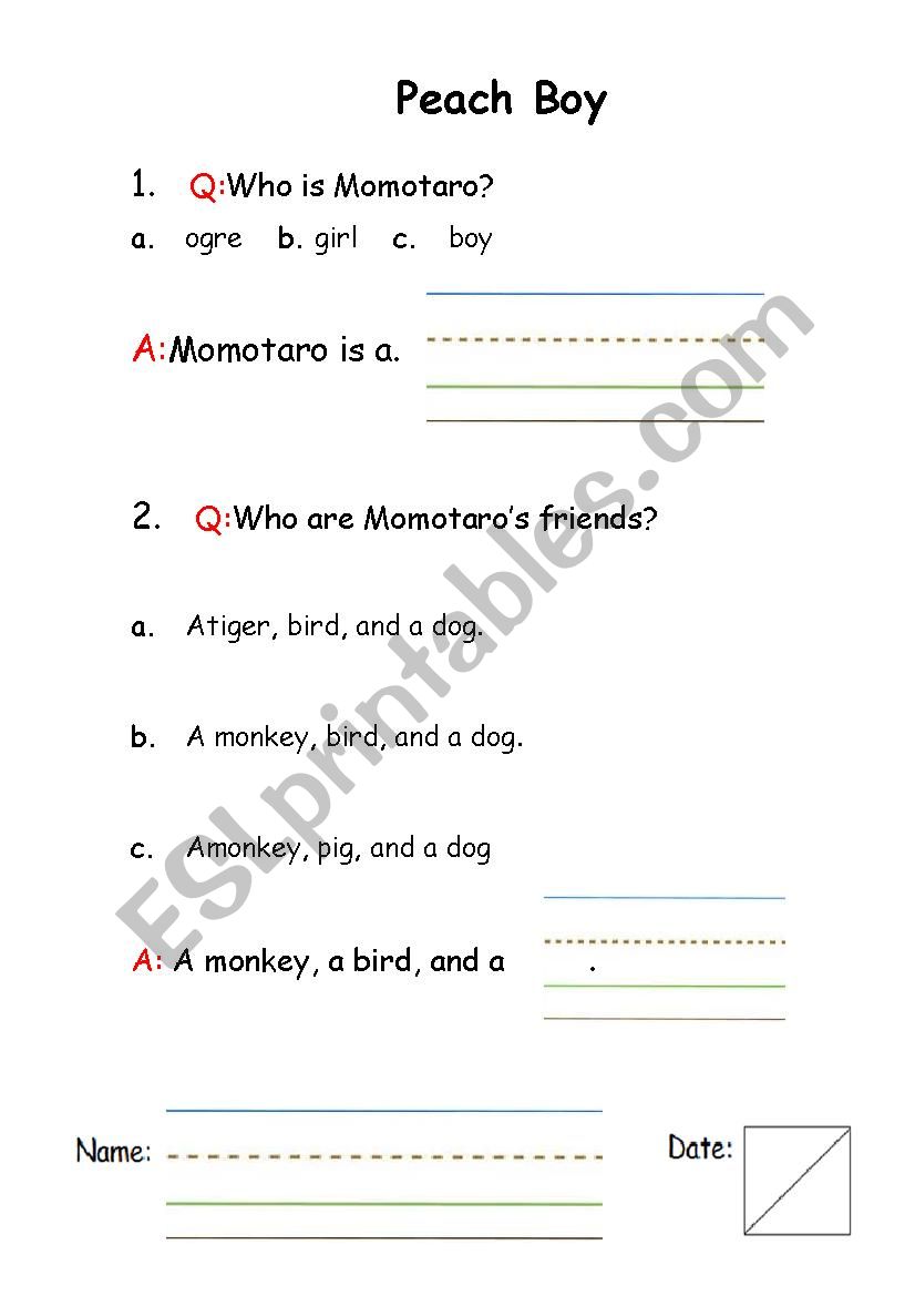 Peach Boy worksheet