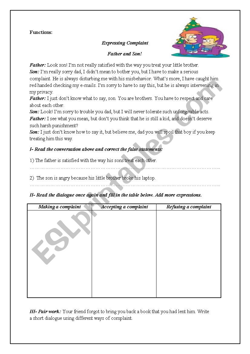 Complaint worksheet