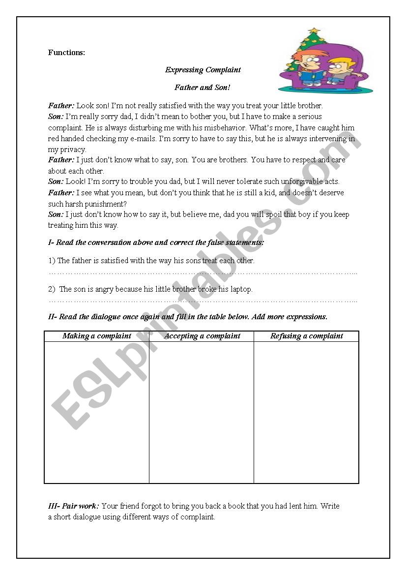 Complaint worksheet