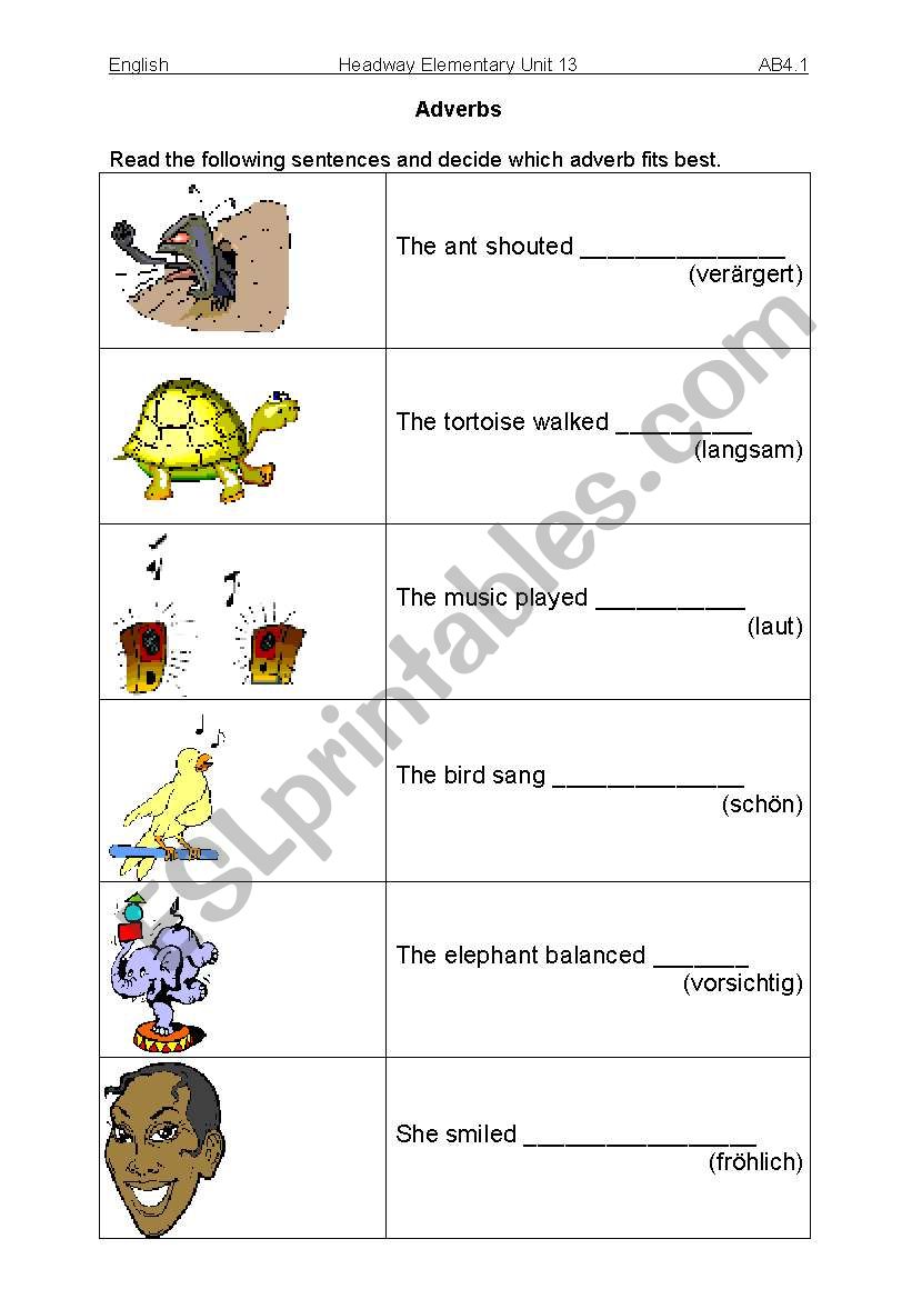 Adverbs worksheet