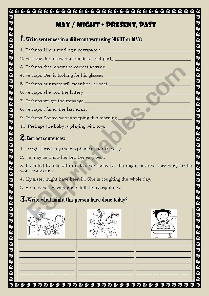 May/Might + Present and Past worksheet