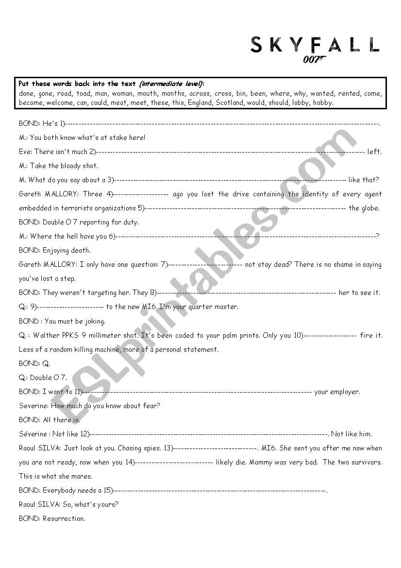 Skyfall trailer activity worksheet