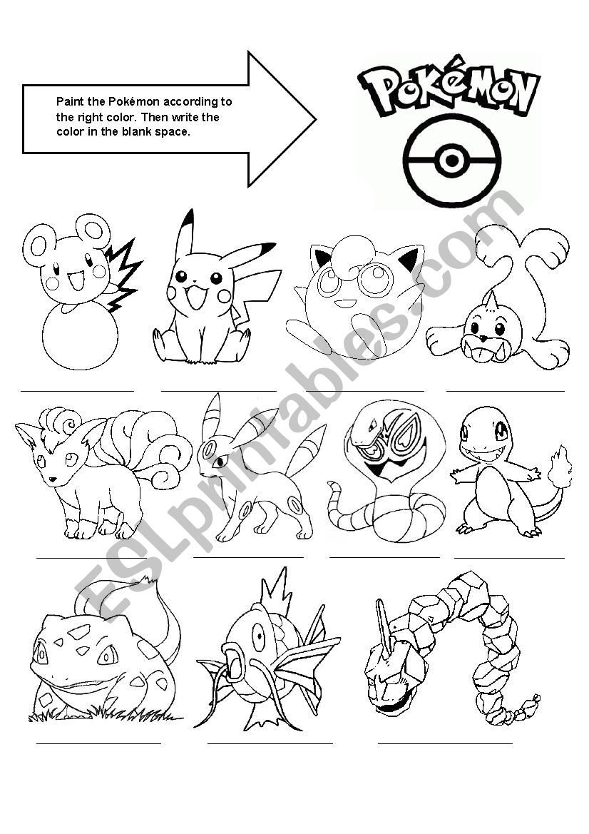 Larning colours with Pokemon worksheet