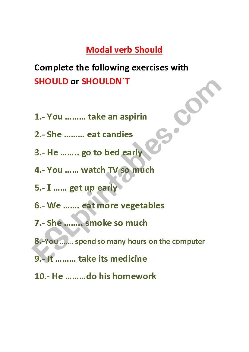 modal verb should worksheet