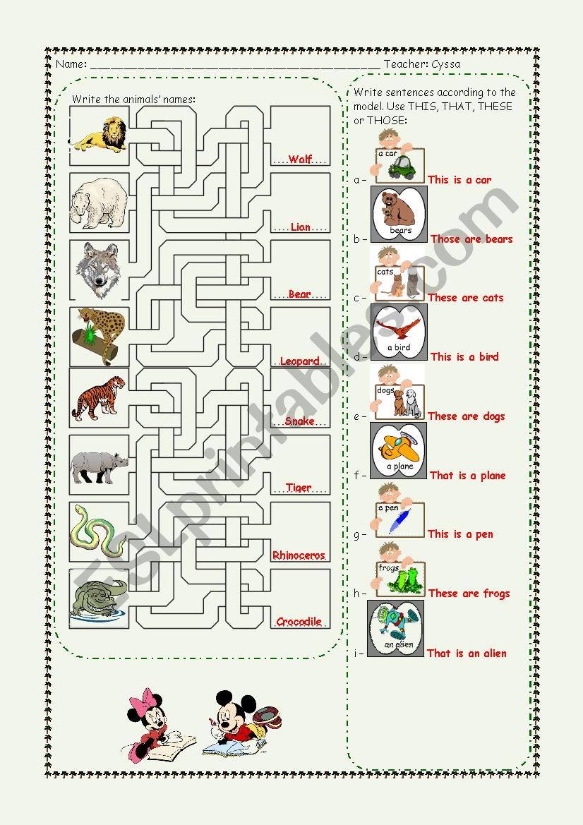 Animals worksheet