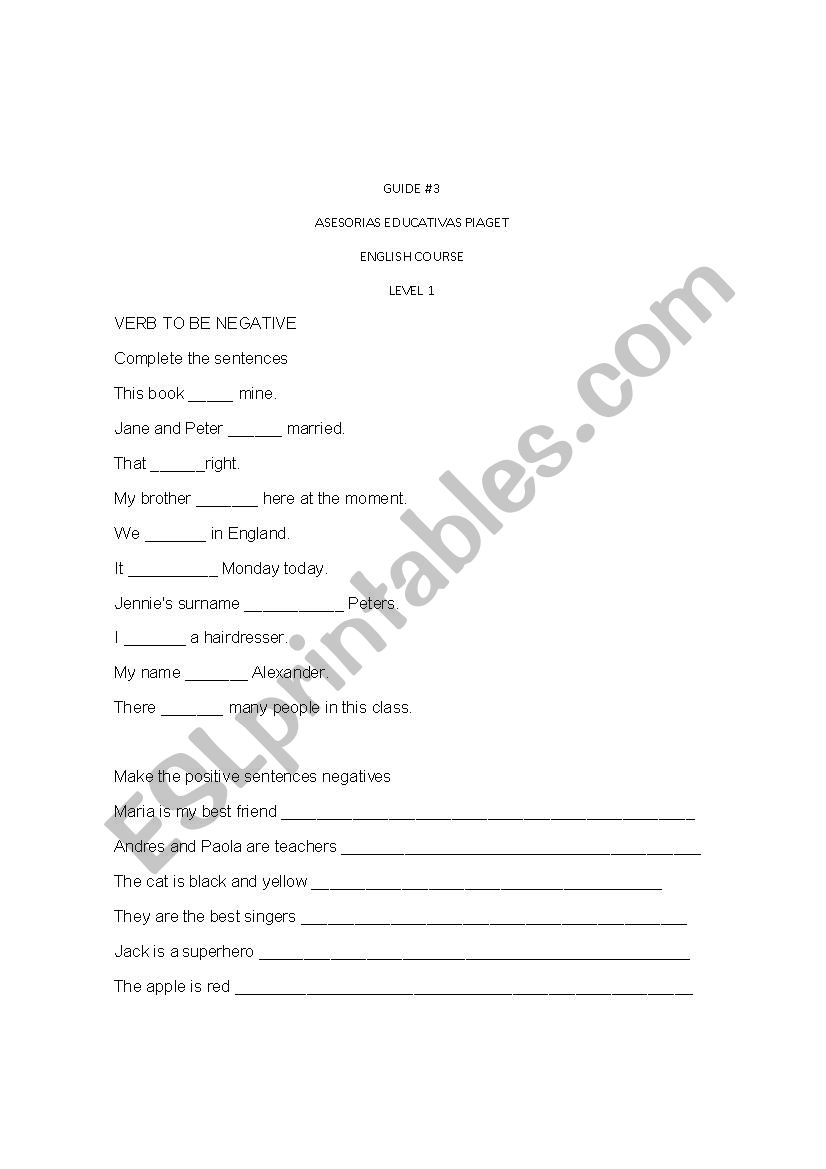 verb to be  worksheet