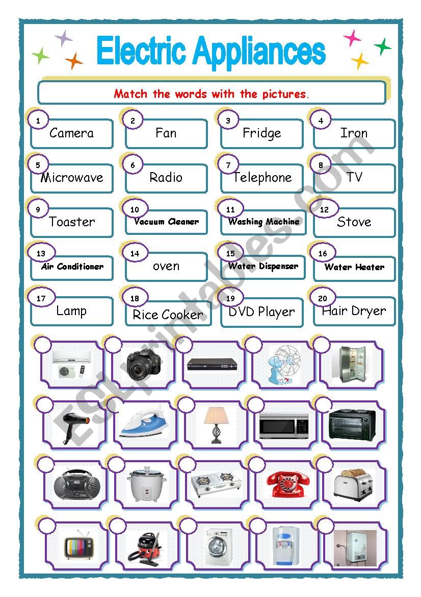 Electric Appliances worksheet