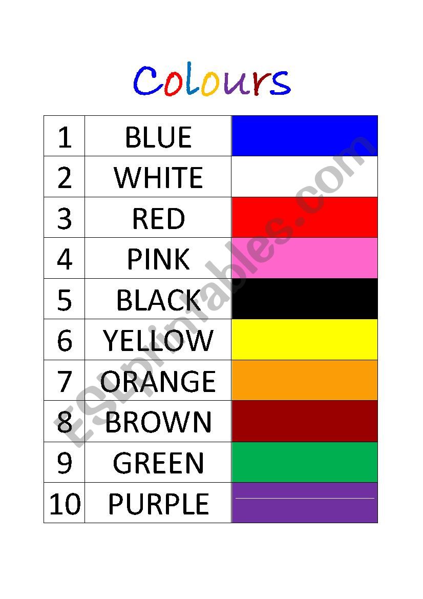 Colours worksheet