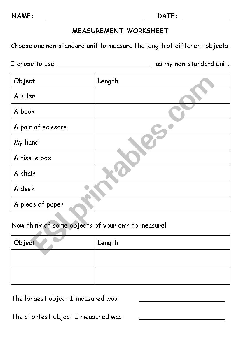 measurement worksheets worksheet