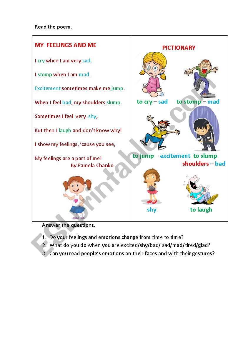 FEELINGS (a poem) worksheet