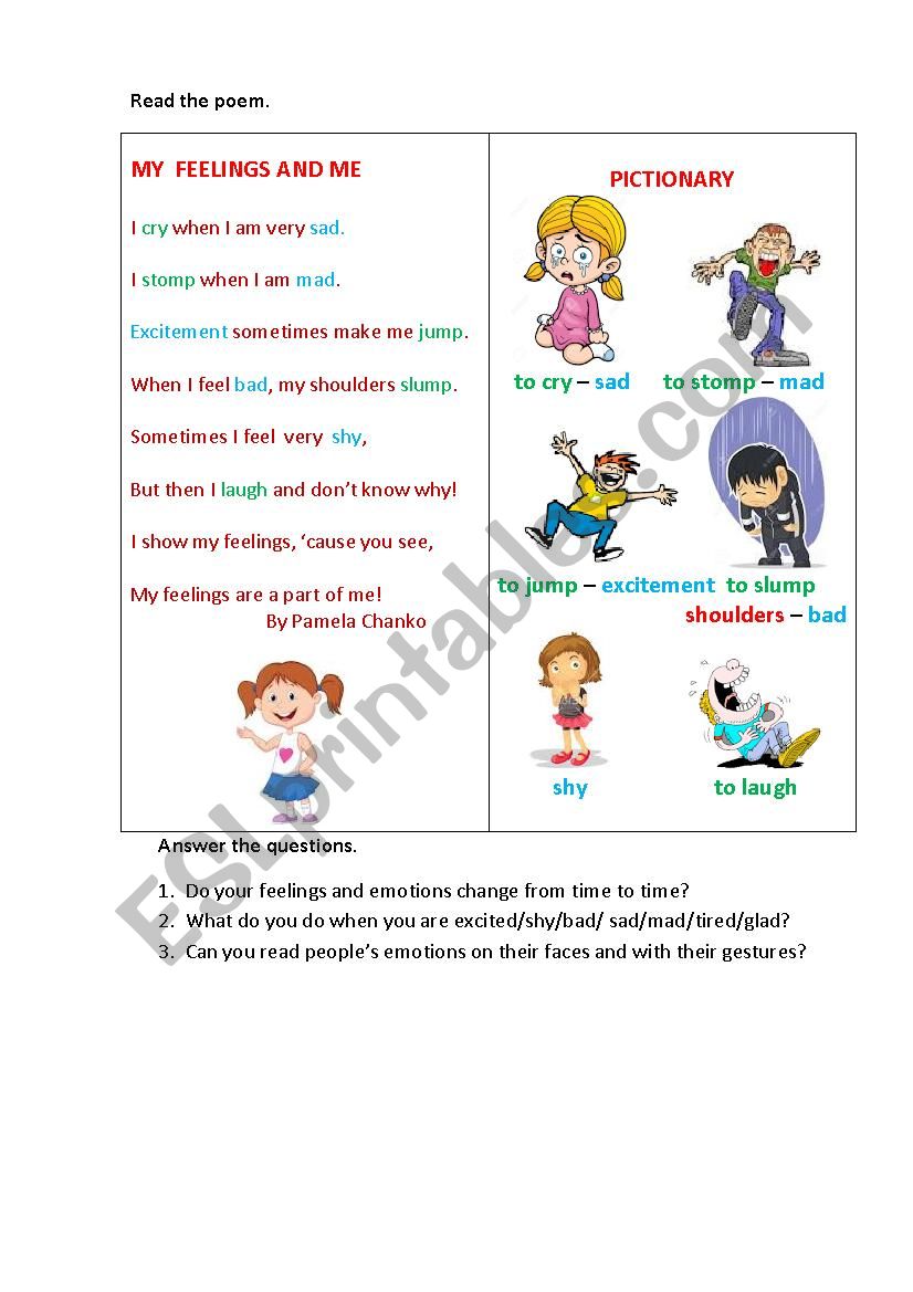 FEELINGS (a poem) worksheet