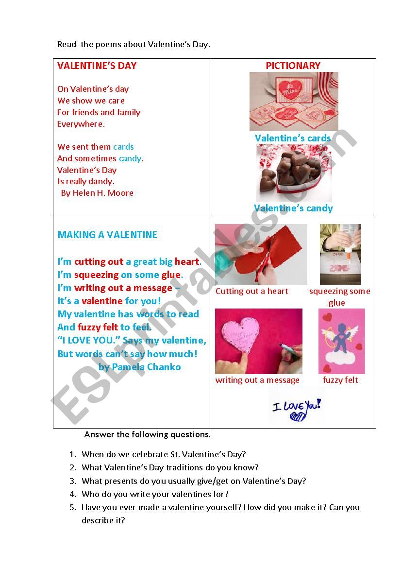 VALENTINES DAY POEMS worksheet