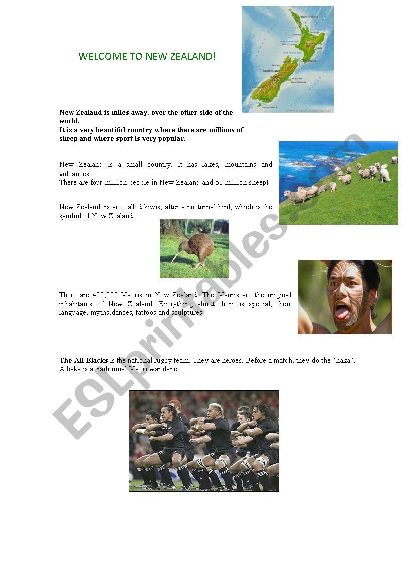 Welcome to New Zealand! worksheet