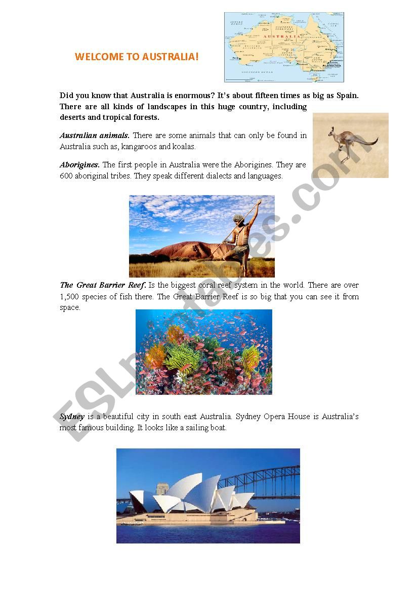 Welcome to Australia! worksheet