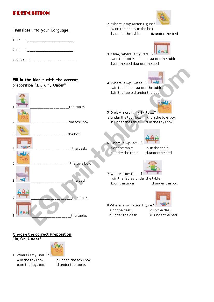 preposition of place worksheet