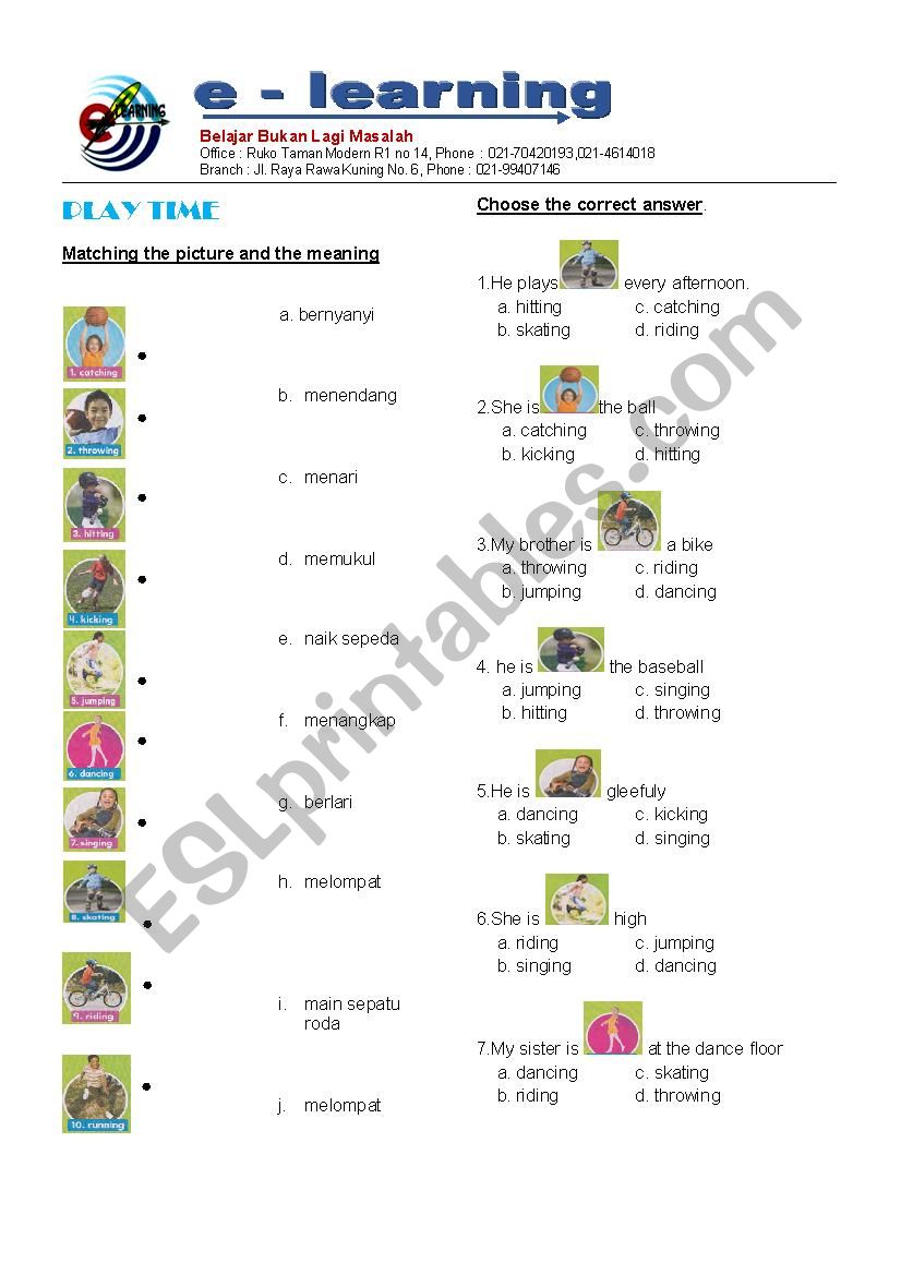 play time worksheet