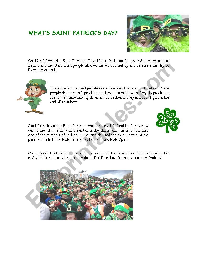 Saint Patrichs day worksheet