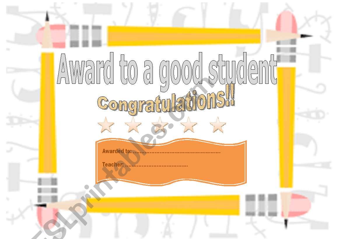 Award to a ood students worksheet