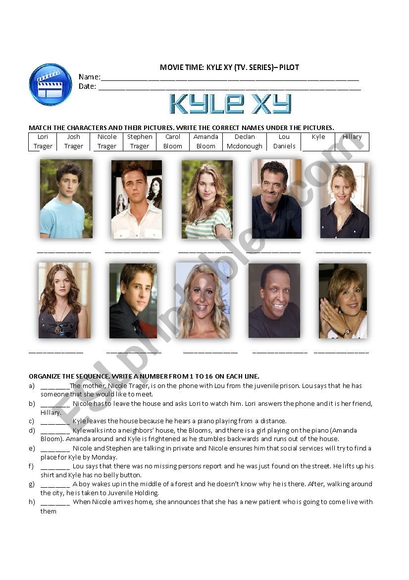 VIDEO WORKSHEET  KYLE XY (TV. SERIES)  â€“ PILOT  