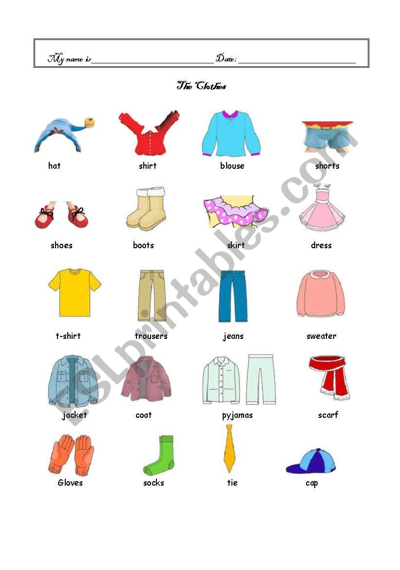 Clothes worksheet