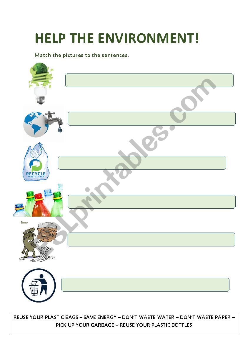 HELP THE ENVIRONMENT worksheet