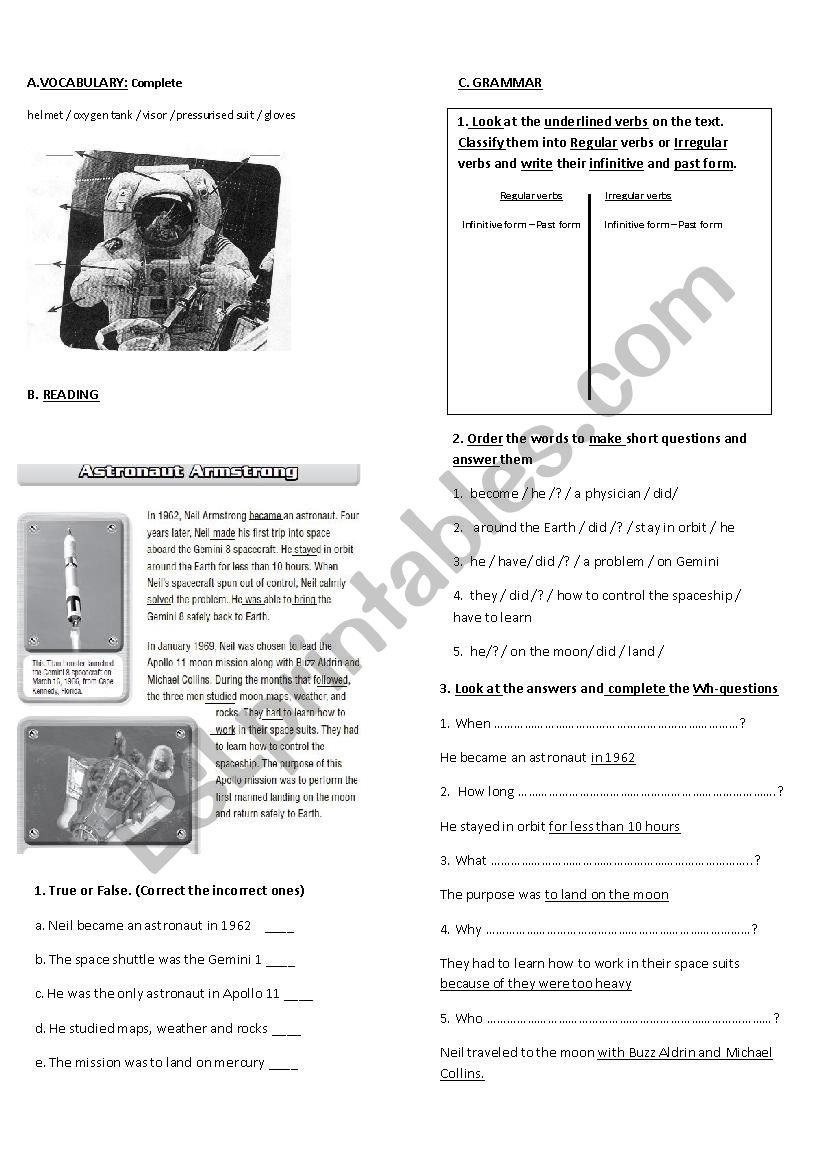 Neil Amstrong  worksheet