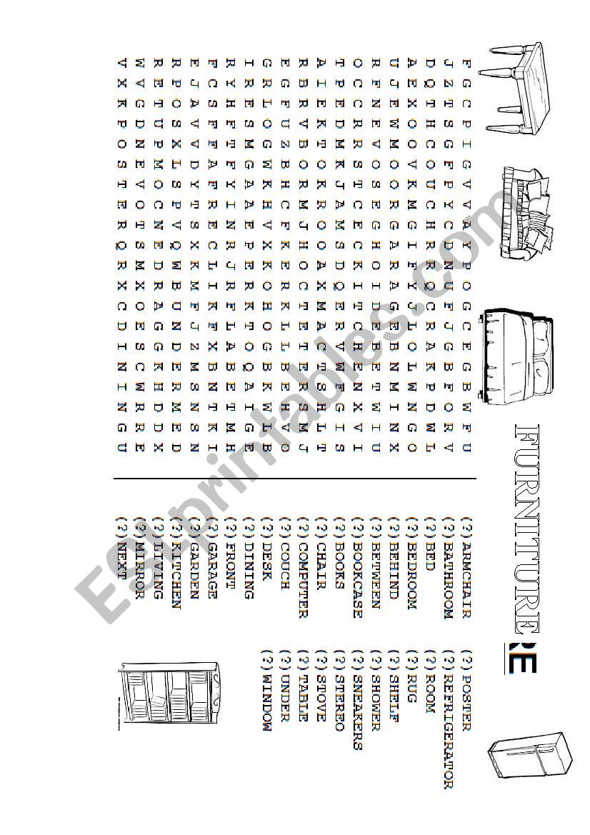 FURNITURE WORDSEARCH worksheet