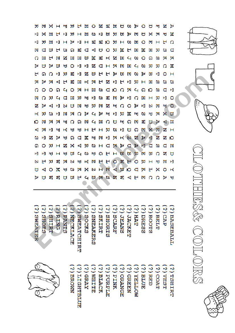 CLOTHES WORDSEARCH worksheet